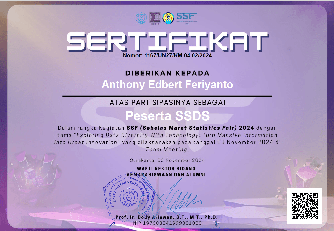 10th Winner of Preliminary Round Sebelas Maret Statistics Data Science 2024, Sebelas Maret Statistics Fair